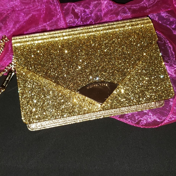 Michael Kors Handbags - Michael Kors Gold Glitter Envelope Clutch